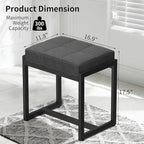 Vanity Stool, Vanity Chair Stools for Makeup Room, Square Linen Makeup Stool for Vanity, Modern Padded Small Ottomans Foot Rest for Bedroom Living Room, Dark Grey&Black