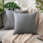 MIULEE Pack of 2 Decorative Outdoor Solid Waterproof Throw Pillow Covers Faux Linen Garden Farmhouse Cushion Cases for Patio Tent Balcony Couch Sofa 16x16 Inch Light Grey