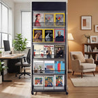 5 Layer Floor Magazine Rack Stand, 70"×27×13.6" Brochure Display Stand with 4 Universal Wheels, Detachable Magazine Display withTop Billboard, for Exhibitions, Shopping Malls, Hospitals, Offices