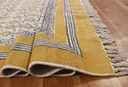 Area Rug 5x8 Kilim Rug Yellow & Beige Cotton Dhurrie Oriental Thick 0.19 inches Stone Easy Washable Rug Hand Wash Cotton Carpet Flatweave Rug Indoor Outdoor Rugs for Living Room, Bedroom