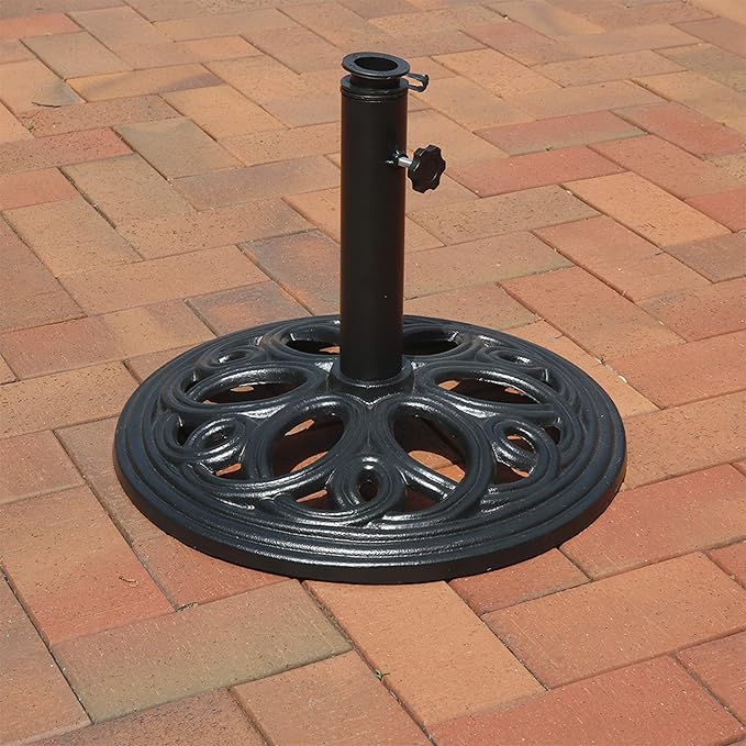Sunnydaze 24lb Cast Iron Patio Umbrella Base - Heavy-Duty Round Metal Outdoor Market Umbrella Stand for Outside - 18-Inch - Black - Pretty Petals