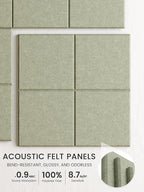 Bumusty Large Felt Bulletin Board, 48" x 36" Cork Board Alternative, 12-Pack Wall Tiles with 4-Compartment Design, 30 Push Pins, 70 Adhesive Tabs, Ideal for Office & Home Decor, Sage