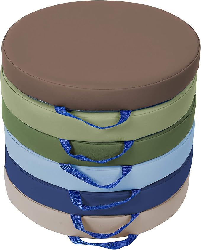 Factory Direct Partners SoftScape 15 inch Round Classroom Floor Cushions with Handles; Flexible Seating for Daycare, Preschool, Playroom; 2 inch Thick Deluxe Foam (6-Piece) - Earthtone, 11232-ET