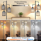 New Upgraded 72" Tall Dimmable Floor Lamp with 3 x 1100LM 12W Bright LED Bulbs, Farmhouse Standing Lamp with Remote Control, Industrial Tree Pole Floor Lamps for Living Room, Bedroom, Office - Black