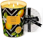 HomeLights Scented Candles | Large Jar 34 Oz Natural Soy Candle | 130 hrs Long-Lasting with 3 Wicks | Eclectic Mixed Styles Home Decor | Gifts for Mom & Women, Amalfi Lemon