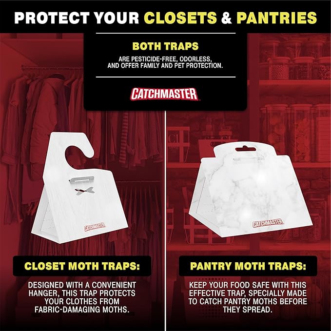 Catchmaster Clothing Moth Traps with Premium Extra Strength Odorless Pheromone Technology – XL Hardwood Design, Extra-Strength Glue – Traps & Targets Casemaking and Webbing Moths - 6-Pack