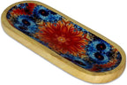 Bless-International Traditional-Handmade-Tray-Burner Wooden-Trat-Incense-Stick-Holder Ash-Catcher-Stand for-Aromatherapy-Meditation-Yoga (Abstract Flowers, 11x4x1.22 Inches)