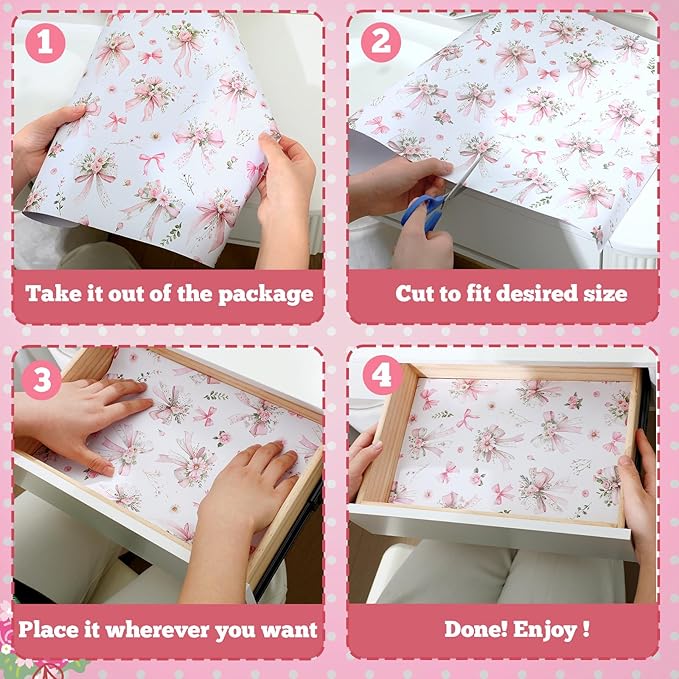 BBTO 20 Sheet Scented Drawer Liners for Dressers 15.8" x 22" Scented Fragrant Cabinet Paper Liners Non Adhesive Drawer Paper Mats for Bedroom Home Closet Shelves(Bow Flower)