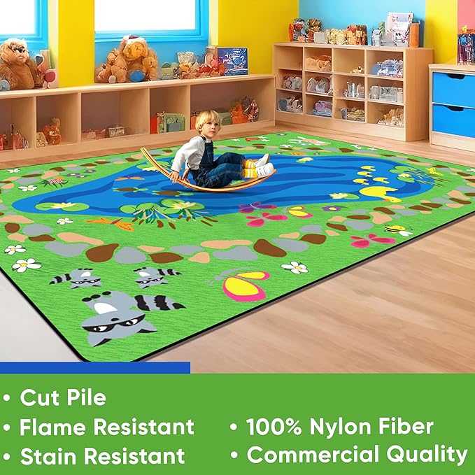 KIDCARPET.COM Nature All Around Rectangle Classroom Rug | Bordered Area Rug for Preschool Daycare Learning, 7'6" x 12'