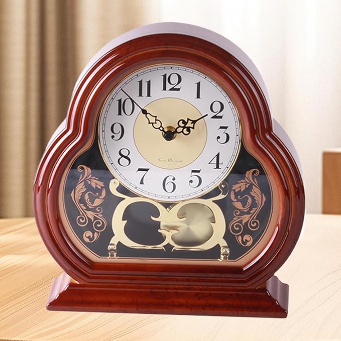 Mantel Clocks,Mantel Clocks for Living Room Quiet Mantlepiece Clock Vintage Walnut Wooden Table Clock Battery Powered Mantel Clock with Pendulum Swing for Office Desk Shelf