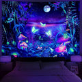 Serborlur Blacklight Fantasy Forest Moon Tapestry UV Reactive Butterfly Galaxy Space Tapestries Wall Hanging Aesthetic Starry Night Backdrop for Bedroom Living Room Decor (39.4 x 52.4 inches)