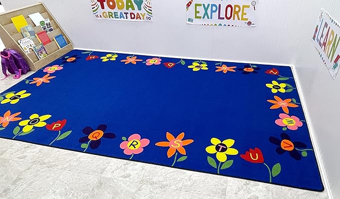 KIDCARPET.COM Alphabet Garden Rectangle Classroom Rug | Bordered Area Rug for Preschool Daycare Learning, 4' x 6'