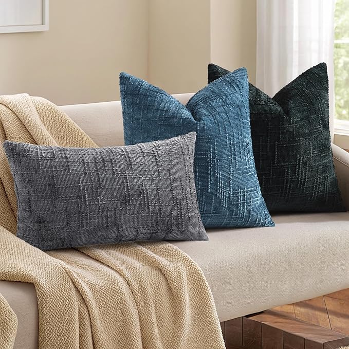decorUhome Spring Black Chenille Euro Sham Throw Pillow Covers 26x26 Set of 2 Textured Soft Cozy Slubby Couch Pillow Covers Modern Farmhouse Boho Decorative Pillow Cases for Bed Sofa Living Room
