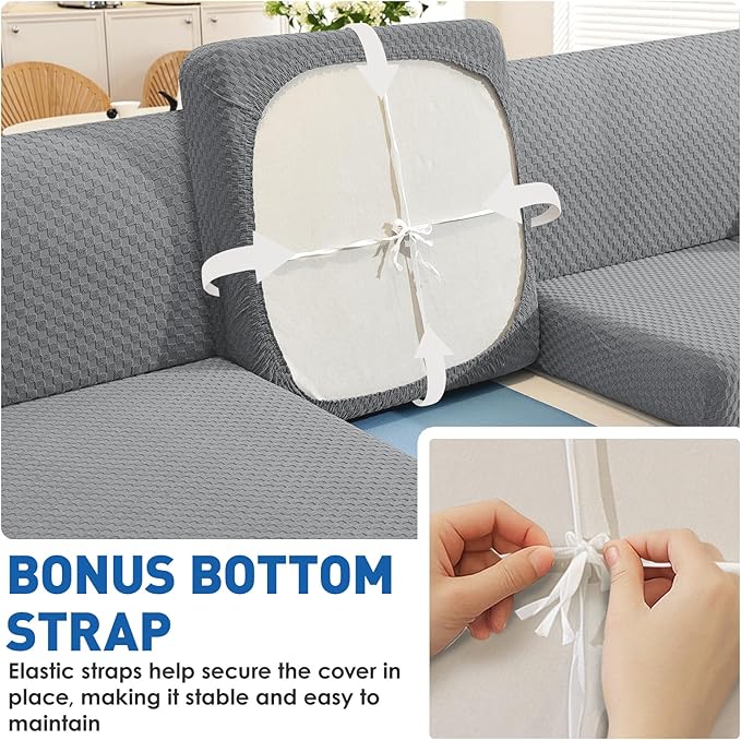 YEMYHOM Latest Checkered 2 Pieces Chair Covers for Living Room High Stretch Thickened Chair Slipcovers with Arms Anti Slip Elastic Armchair Sofa Couch Protector (Light Gray), 31"-46"(1 Cushion)