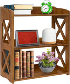 Brown Bookcase by Natural Wood, 4 Tier Bookshelf, Small Book Shelves Freestanding Display Storage Shelves. Open Bookshelf for Bedroom, Living Room and Office (Brown, 3 Tier)