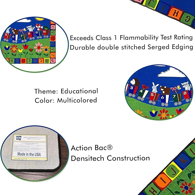 KIDCARPET.COM On The Train Rectangle Classroom Rug | Bordered Area Rug for Preschool Daycare Learning, 7'6" x 12'
