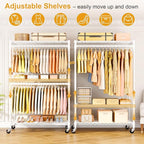 P5 Plus Rolling Clothes Rack Heavy Duty, Clothing Racks for Hanging Clothes, Metal Garment Rack with Wheels, 3-Tier Portable Closet Rack 45'' W × 20.5'' D × 80.5'' H, Max Load 660 Lbs, White