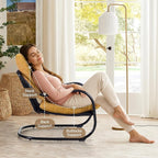 Peace nest Modern Accent Chair Comfy Living Room Suspended Chair Bedroom Armchair with Mental Frame Comfortable Upholstered Cushion for Balcony Lounge Reading Meeting Room Yellow