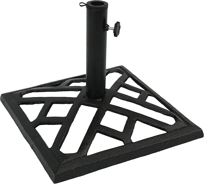 Sunnydaze 17lb Cast Iron Patio Umbrella Base - Heavy-Duty Square Metal Outdoor Market Umbrella Stand for Outside - 17-Inch - Black - Modern Geometric