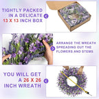 26 Inch Lavender Wreath Summer Spring Wreaths for Front Door Wreaths for Front Door for Wedding Farmhouse (Purple Lavender)