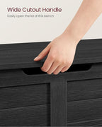 VASAGLE Storage Chest, Storage Bench with 2 Safety Hinges, Farmhouse Style, 15.7 x 39.4 x 18.1 Inches, for Entryway, Bedroom, Living Room, Charcoal Gray ULSB061B01
