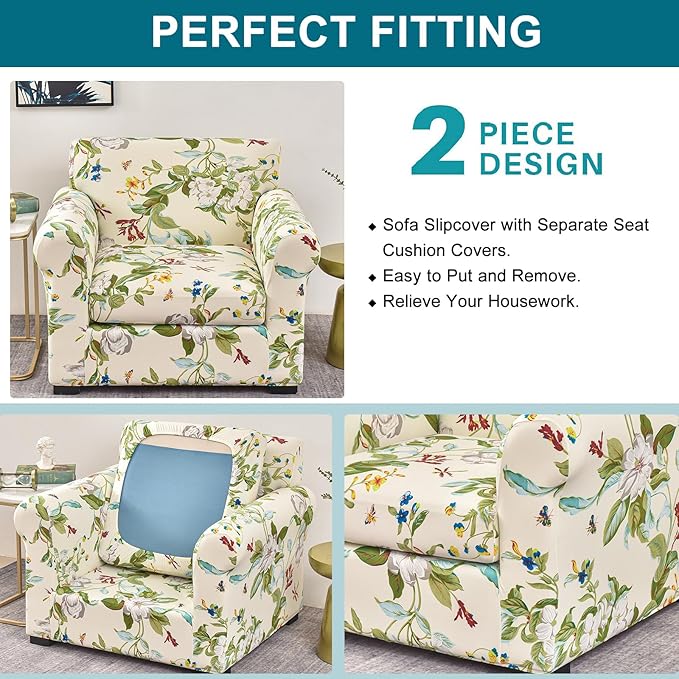 KRFOONN 2 Piece Chair Covers Printed Sofa Covers Couch Covers Washable Armchair Sofa Couch Slipcover Furniture Protector with Elastic Bottom for Living Room (Armchair, 28), Small