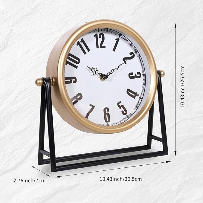 Modern Golden Table Clock on Stand, Vintage Decorative Desk and Shelf Clock, Mantel Clock Farmhouse Clocks, Home Décor for Living Room, Bedroom, Bedside, Desk, Gift Clocks (Gold)