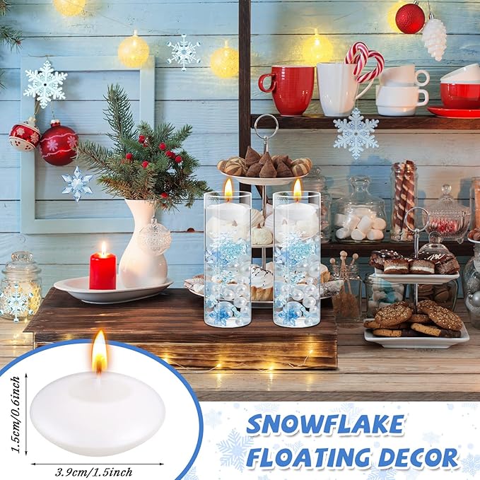 124 Pcs Christmas Vase Filler Pearls for Vase Filler Christmas Table Decor Floating Candles Centerpiece with 8 Floating Candles for Table Party Festival Decor, Not Included Clear Beads (Beauty Style)