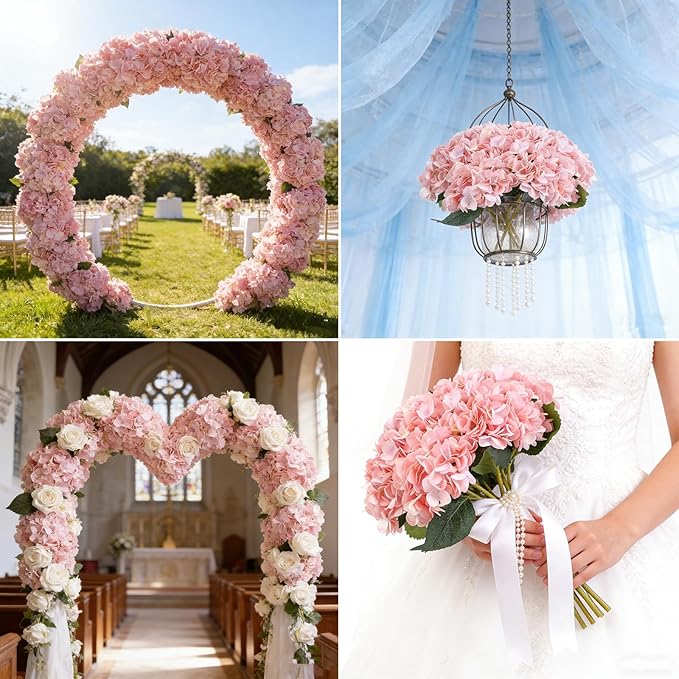 Kimura's Cabin 6pcs Pink Fake Hydrangea Flowers Artificial Silk Hydrangea Bouquets Faux Hydrangea with Stems for Wedding Home Party Table Core Decoration (Pink, Pack of 6)