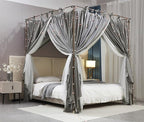 4 Corners Post Princess Curtain Bed Canopy Double Layer Cozy Mosquito Net Mesh and Cloth for Girls Adults Bedroom Decoration (Double-Grey/White, 53" W*78" L*82"*H/(Full))