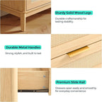 LINSY Rattan 6 Drawer Dresser for Bedroom, 54" Wide Mid-Century Modern Tall Chest of Drawers, Deep Storage Dresser with Curved Corner Design, Large Accent Wood Cabinet for Bedroom, Oak