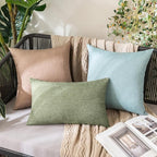 MIULEE Pack of 2 Decorative Outdoor Solid Waterproof Throw Pillow Covers Spring Faux Linen Garden Farmhouse Cushion Cases for Patio Tent Balcony Couch Sofa 20x12 Inch Gray Green
