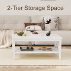 ChooChoo Coffee Table Classic X Design for Living Room, Rectangular Modern Cocktail Table with Storage Shelf, 47 Inch