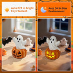 Ghost in Pumpkin Halloween Decoration: 5.5'' Solar Indoor Ornament for Home Fireplace Office Party Perfect Collectible Figurines Gift for Gothic Style Lovers