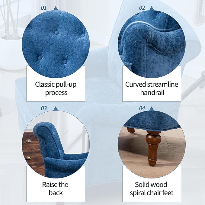 KEIKI Upholstered Accent Chair for Living Room and Bedroom,Modern Fabric Sofa Chair with Ergonomic Backrest, Supportive Cushioned Seat, Vintage Wood Legs for Reading, Relaxing, and Small Spaces