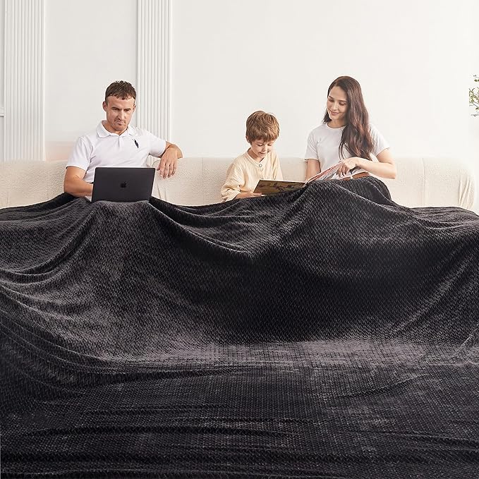 Oversized King Fleece Blanket 120x120 Inches, Seamless Soft Cozy 3D Jacquard Flannel Blanket 10'x10' Extra Large for Bed, Sofa, Couch, Travel & Camping, California King Throw, Black Leaf