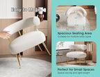 Modern Velvet Accent Chair, Round Upholstered Barrel Armchair for Small Spaces, Fluffy Side Corner Sofa Chair for Living Room, Bedroom, Vanity, Office, Reading Nook(Cream White)