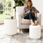 CAROLMADE Set of 2 Round Ottoman with Storage, Upholstered Vanity Stool Support 330lbs Multifunctional Coffee Table Ottoman Boucle Foot Rest Stool or Living Room Bedroom Dorm (White)