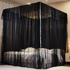 4 Corners Post Princess Curtains Bed Canopy for Girls 8 Panels Curtain- Double Layer Sheer Mesh Canopies Drapes Girls Room Decor (8P-Black/Black, 4P(27"x82") W+4P(40"x82") L/(Full))