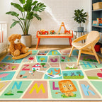 Large ABC Alphabet Classroom Rugs Elementary – 8x10 School Rug for Kids Play, Washable & Wipeable Floor Carpet, Soft & Non Skid Design with Educational Letters and Whimsical Cartoon Art Decor