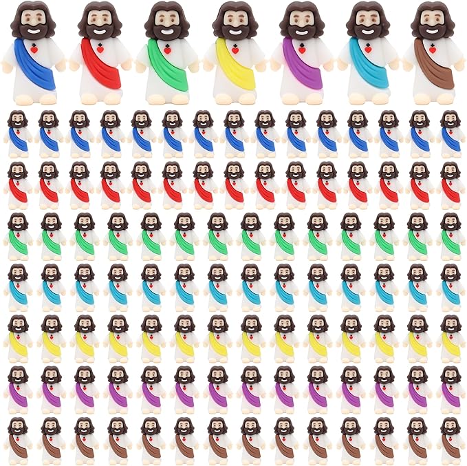 100 Pcs Baby Jesus Figures Mini Jesus Figurines in Bulk Original Design Tiny Miniature Jesus Figures for Hide and Seek, Religious Party Favors, Sunday School, Baptism Gift, Easter Egg Stuffers