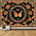 Accnicc Butterfly Floral Tapestry Vintage Indie Boho Flower Tapestries for Bedroom Aesthetic Retro Yellow Sunflower Moth Tapestry Wall Hanging for Dorm Living Room (48'' × 36'')