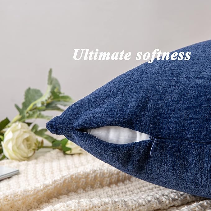 GAWAMAY Decorative Square Throw Pillow Covers 18"x18" Inch Set of 4, Super Soft Chenille Pillows Farmhouse Fall Pillowcase for Living Room Bedroom Sofa Couch Cushion Cover Navy Blue 45x45cm