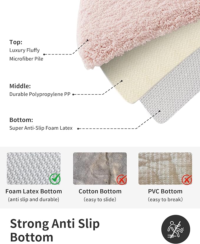 ILANGO Pink Toilet Rugs U Shaped 22" × 24" Non Slip & Super Absorbent Extra Thick Soft, Washable Bath Mats for Bathroom Floor, Microfiber Plush Shaggy Contour Bath Rugs for Toilet,Dry Quick