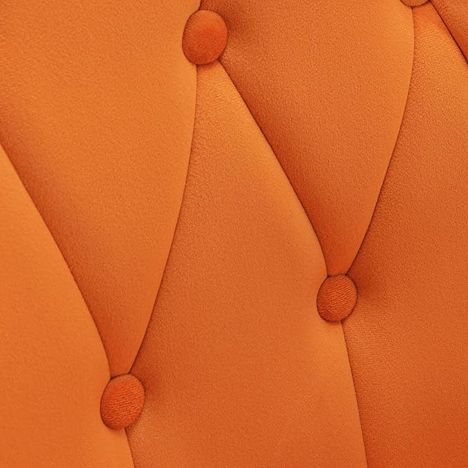 Modern Chic Mid-Century Velvet Accent Armchair for Living Room, Bedroom, or Home Office, Button-Tufted Wingback Design with Gold Flared Legs, Orange