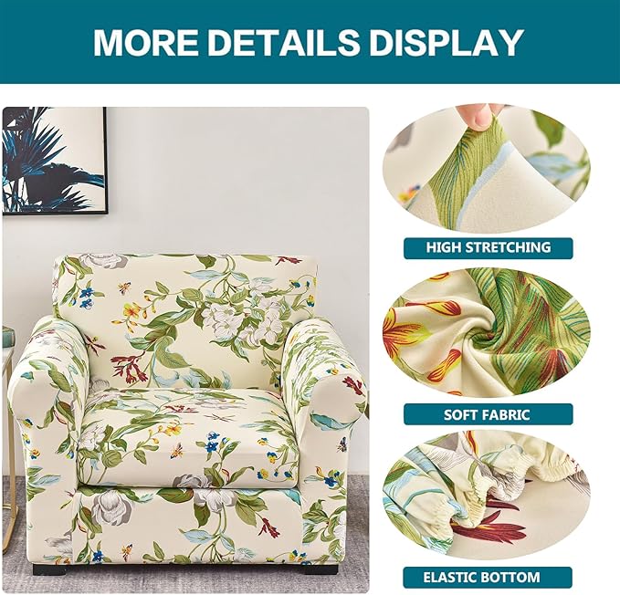 KRFOONN 2 Piece Chair Covers Printed Sofa Covers Couch Covers Washable Armchair Sofa Couch Slipcover Furniture Protector with Elastic Bottom for Living Room (Armchair, 28), Small
