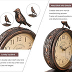 8-Inch Antique Mantel Clocks for Living Room, Retro Table Metal Silent Clocks for Fireplace, Easy to Read Decorative Mantel Clocks with Top Bird for Bedroom, Office, Desktop (Roman Numerals)