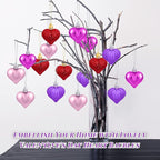 Elcoho 48 Pieces Valentine's Day Heart Shaped Baubles Hanging Heart Ornaments Valentines Tree Decorations for Valentines Day Ornaments Party Wedding Anniversary Decor, Red, Hot Pink, Pink, Purple