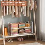 Stackable Closet Storage Shelf, Adjustable Divider Clothes Shelves Organizer for Jeans Pant Shirt Sweater Bag Purse Shoe, Clothing Shelving Rack for Bedroom RV Wardrobe Closet System-White