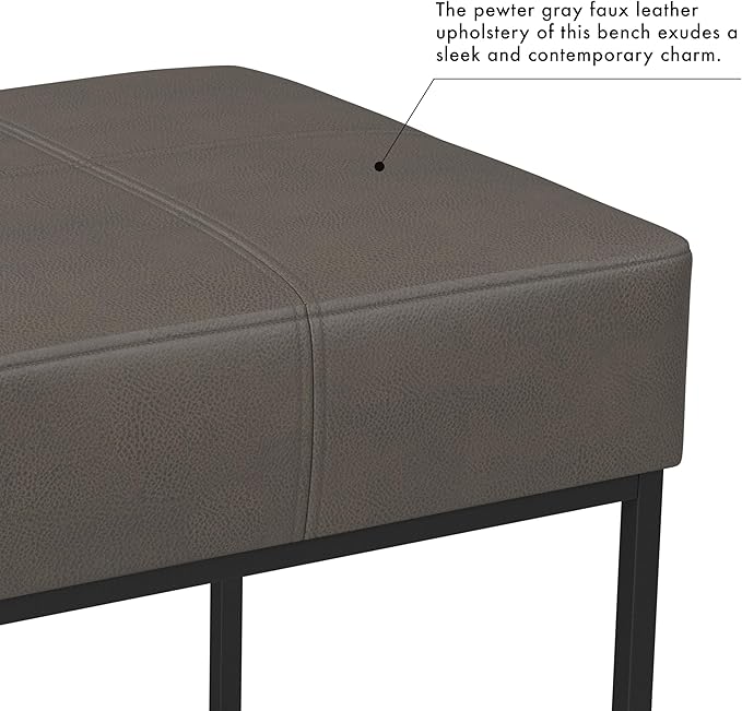Homepop Decorative Small Square Black Metal Ottoman | Ottoman Stool for Living Room & Bedroom | Decorative Home Furniture (Pewter Gray Faux Leather)